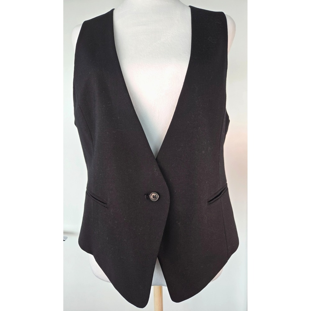 Zara Suit Vest Classic Black Label V neck Wool W's Sz XL Minimalist Quiet Lux - Picture 1 of 13